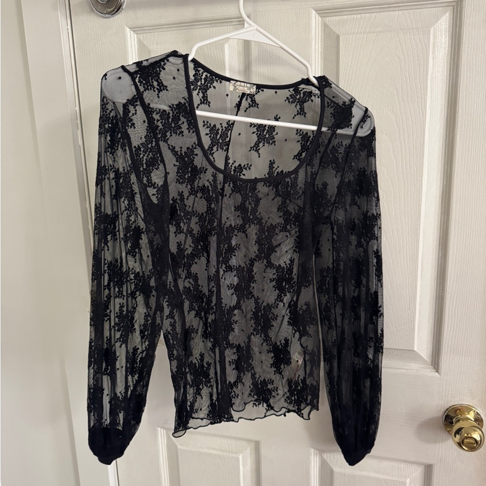 Free People Black Floral Lace Blouse